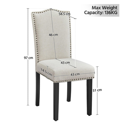 Yaheetech Dining Chairs Set of 2 High Back Fabric Kitchen Chairs, Beige
