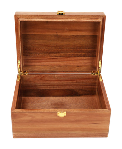 Spiretro Handmade Premium Solid Acacia Wood Box with Hinged Lid – Natural Unique Finish, Golden Hinges & Latch Closure, Secure Storage for Tea
