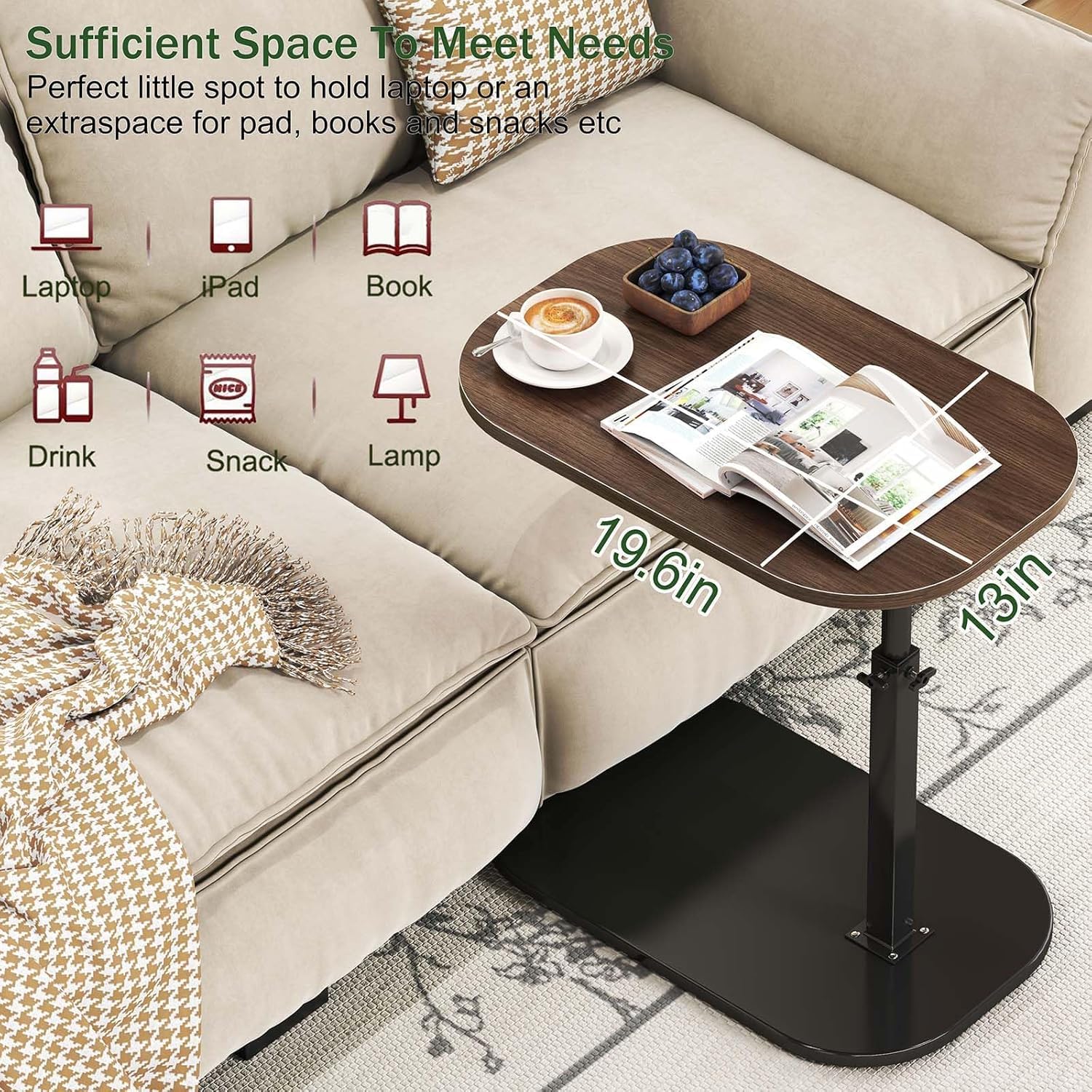 Kiss Me C Shaped Side Table 360° Swivel End Table TV Tray Laptop Desk