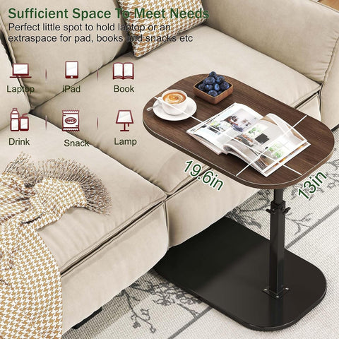 Kiss Me C Shaped Side Table 360° Swivel TV Tray Laptop Desk Black Walnut