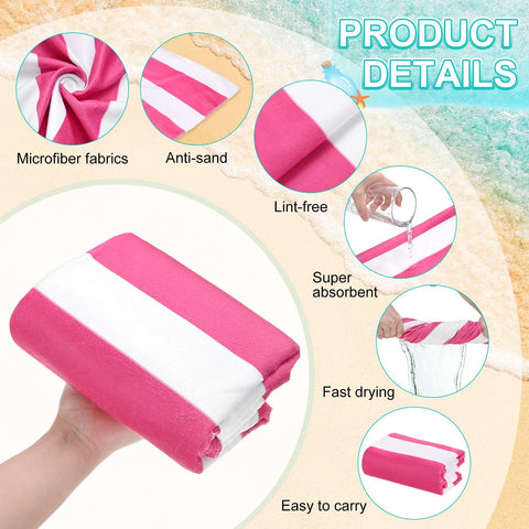 M METERXITY 4-Pack Large Stripe Beach Towels 30x60in Rose Red