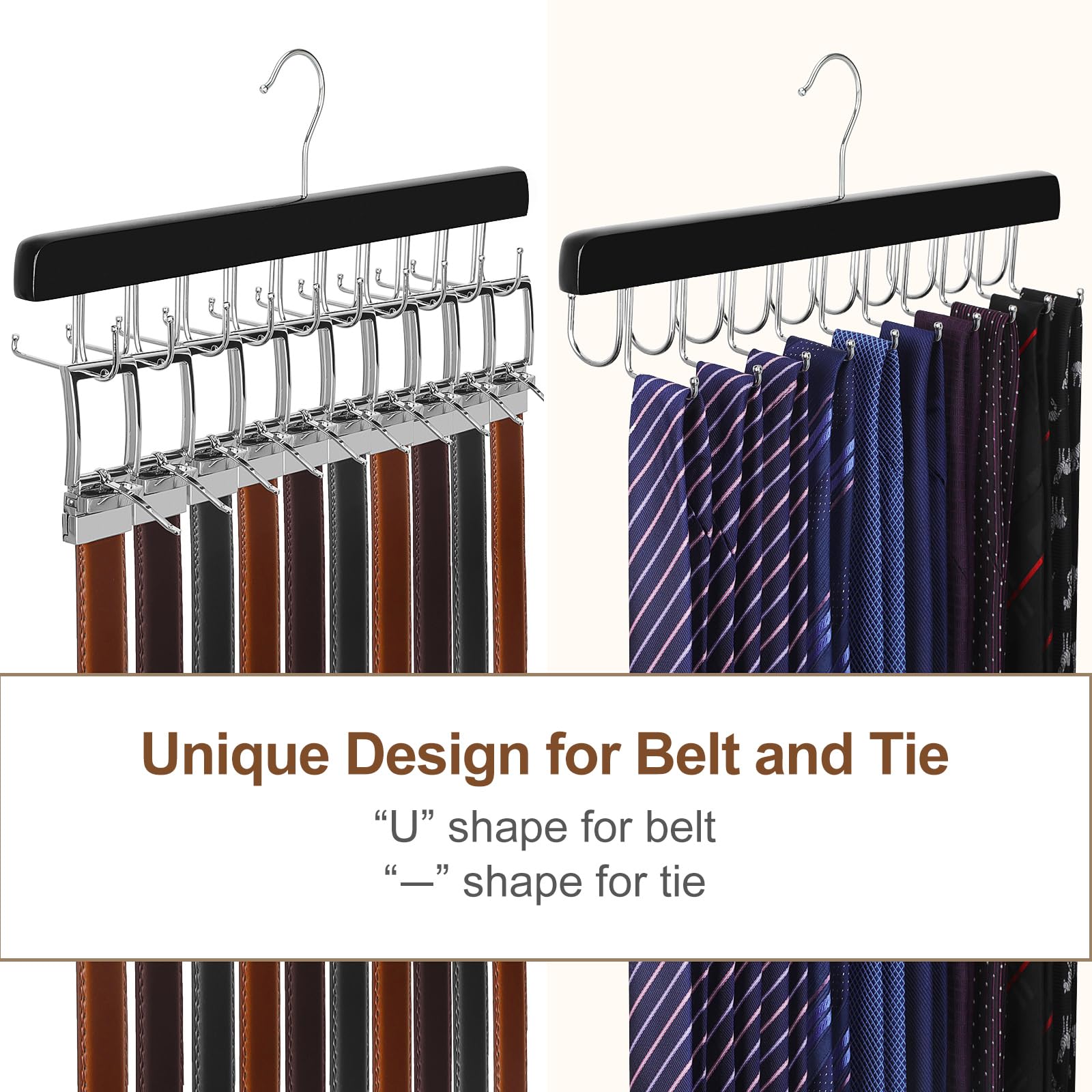 TOPIA HANGER 2 Pack 2 in 1 Belt Tie Hanger for Closet Max 60 Belts with 60 Ties Capacity