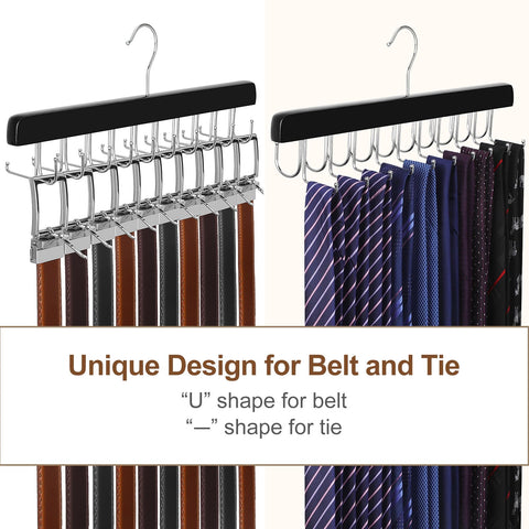 TOPIA HANGER 2 Pack 2 in 1 Belt Tie Hanger for Closet Max 60 Belts with 60 Ties Capacity