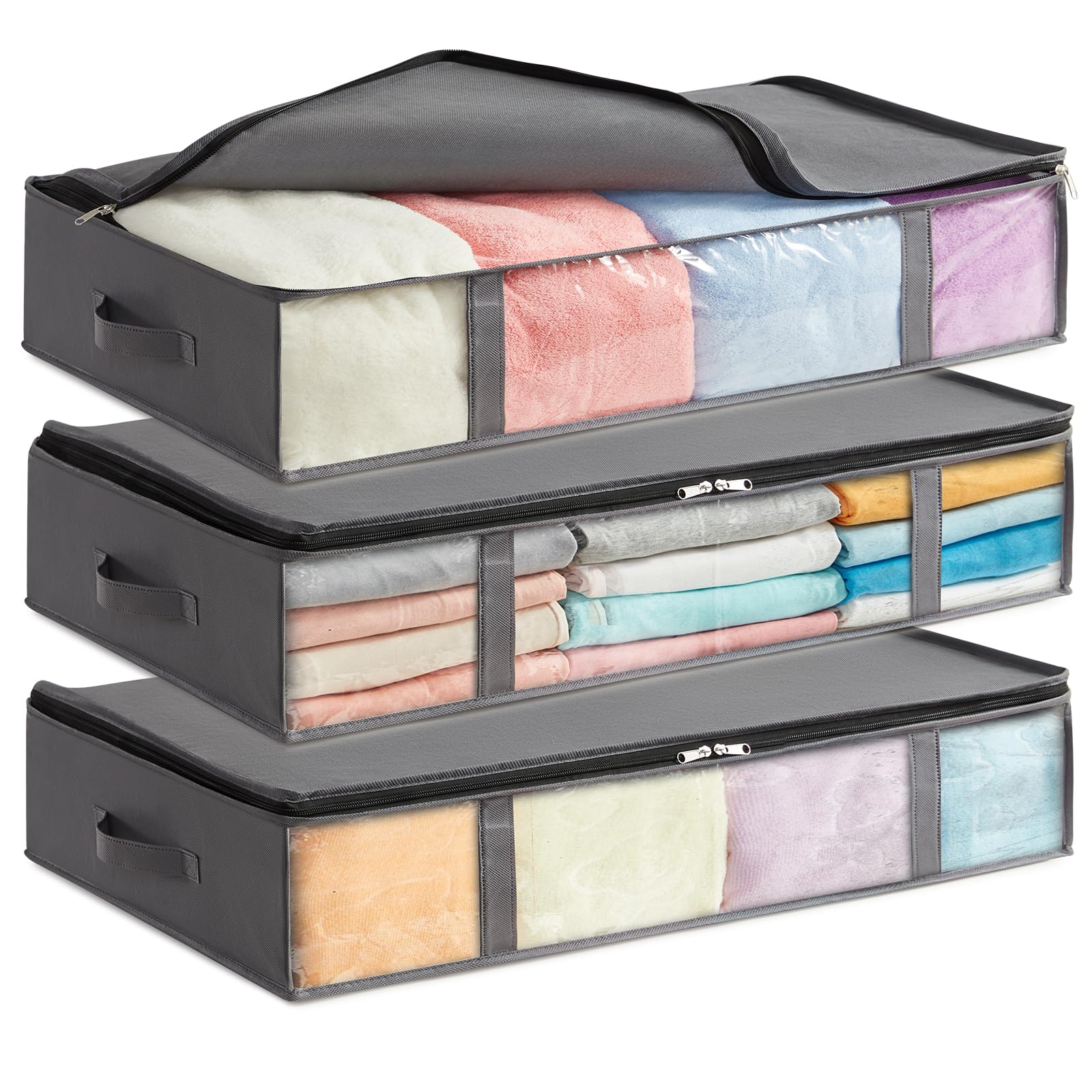 Lifewit 3 Pack Under Bed Storage,65L Clothes Storage Bags with Clear Window