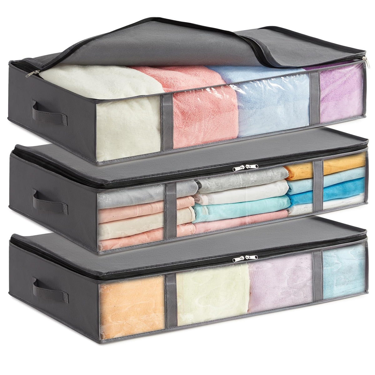 Lifewit 3 Pack Under Bed Storage,65L Clothes Storage Bags with Clear Window