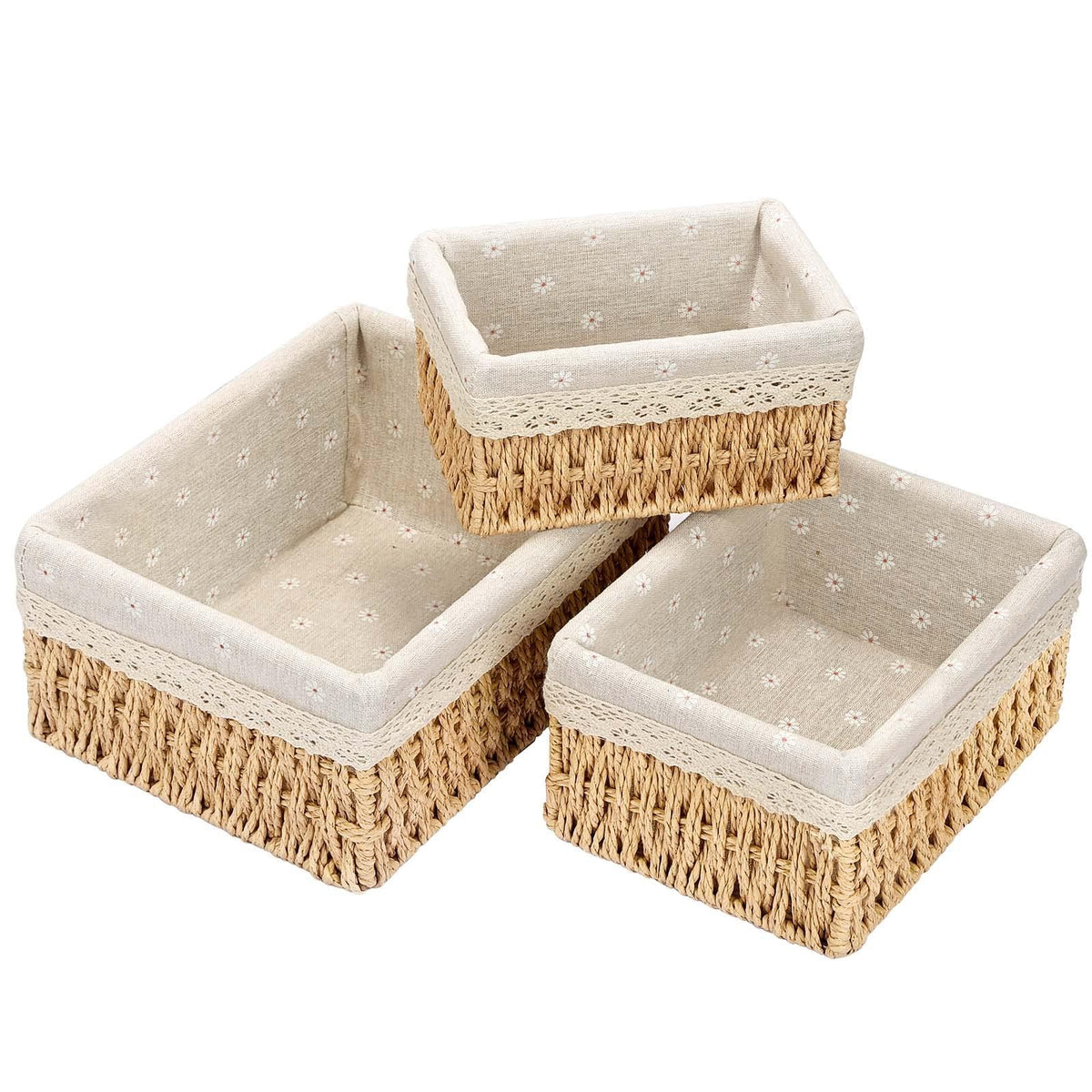 PALUDO Set of 3 Storage Baskets, 3 Sizes Wicker Bathroom Basket, Small Natural Paper Rope Changing Basket, Woven Hamper Baskets for Shelves