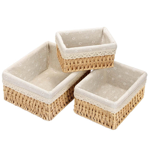 PALUDO Set of 3 Storage Baskets, 3 Sizes Wicker Bathroom Basket, Small Natural Paper Rope Changing Basket, Woven Hamper Baskets for Shelves
