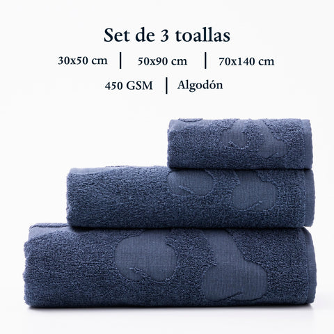 Scalpers Skull Bath Towel Set (Vanity 30 x 50 cm + Hands 50 x 90 cm + Bath 70 x 140 cm) 100% Cotton Blue Home
