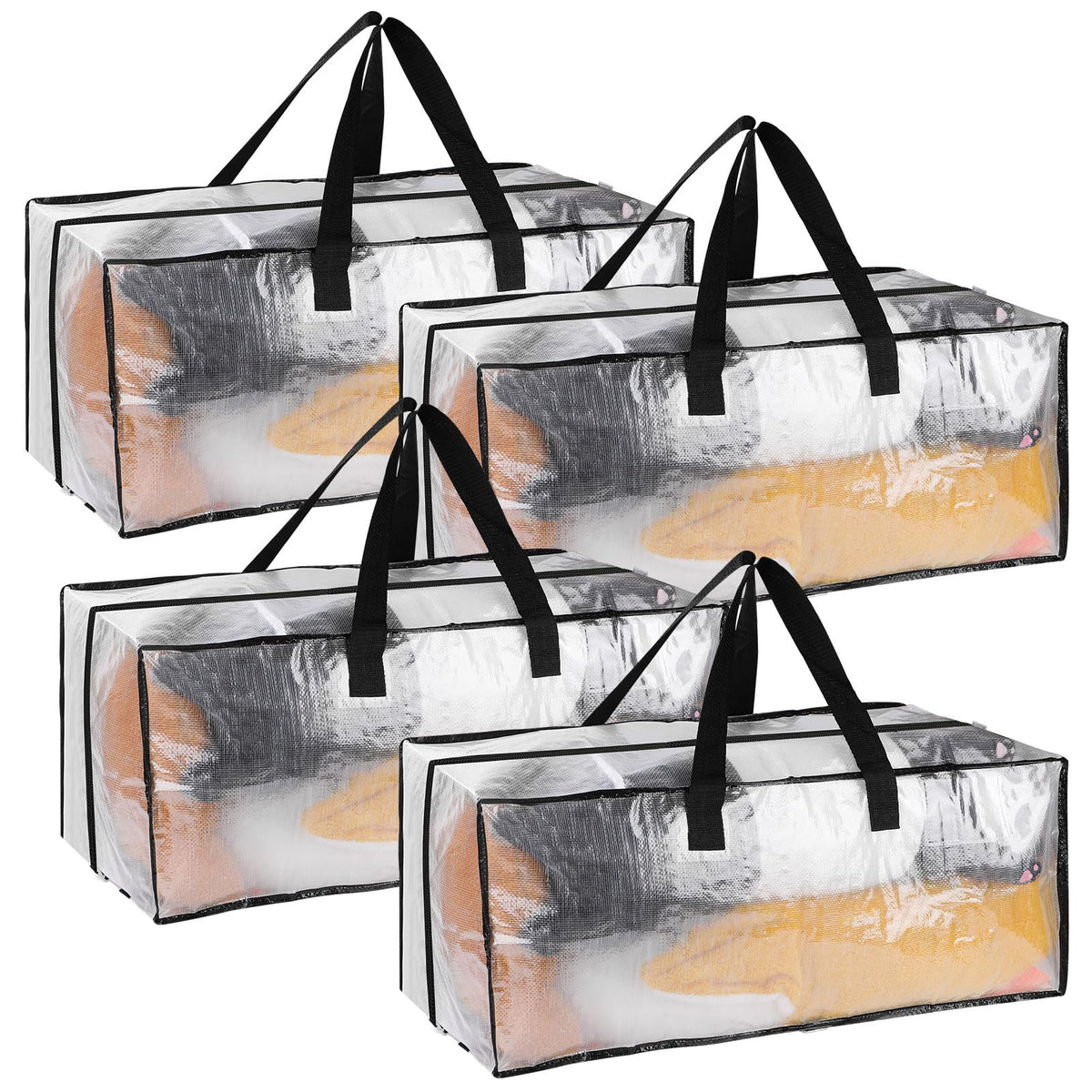 4 Pack 92L Clear Clothes Storage Bags, Waterproof Heavy Duty Moving Storage Tote with Strong Zipper&Handles for Moving House, Blankets