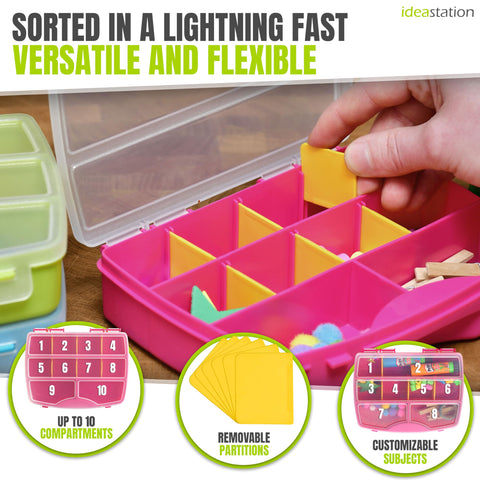 idea-station organiser box set 3 pieces, 19 x 15 cm, coloured, adjustable compartments, tool box, storage box, assortment box, screw case, boxes