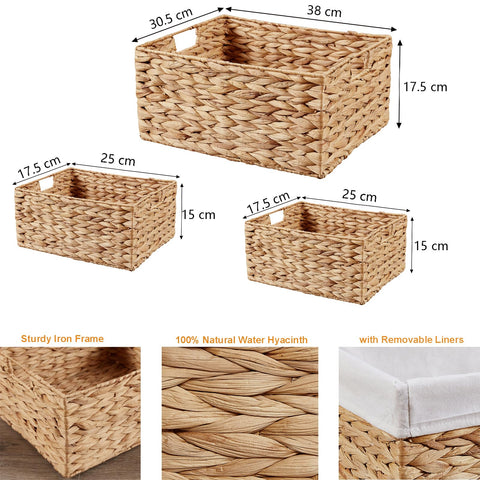 Vagusicc Wicker Storage Basket with Handles and Removable Fabric Lining