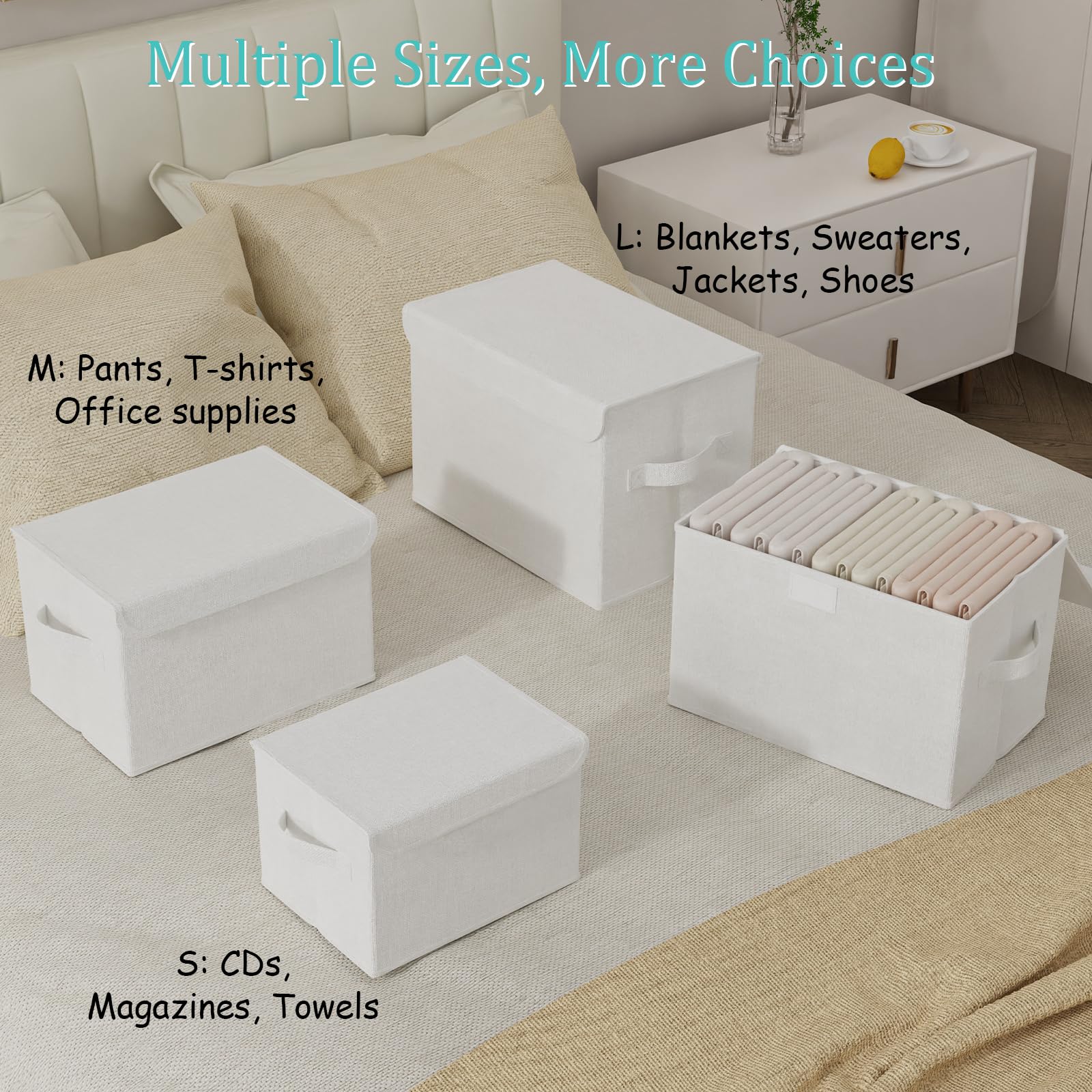 GUOHNHE Storage Boxes, Clothes Bins with Lids, 2 Pack, White, 38x25x25 cm