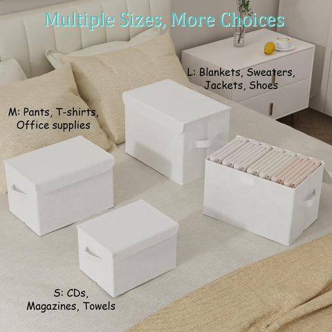 GUOHNHE Storage Boxes, Clothes Bins with Lids, 2 Pack, White, 38x25x25 cm