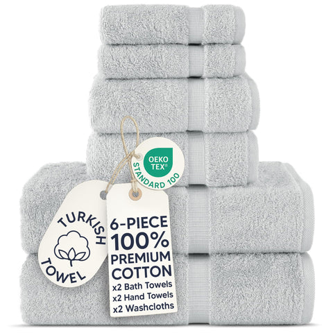 Chakir Turkish Linens |Hotel & Spa Quality 100% Cotton Premium Turkish Towels | Soft & Absorbent (Silver Gray, 6-Piece Towel Sets)