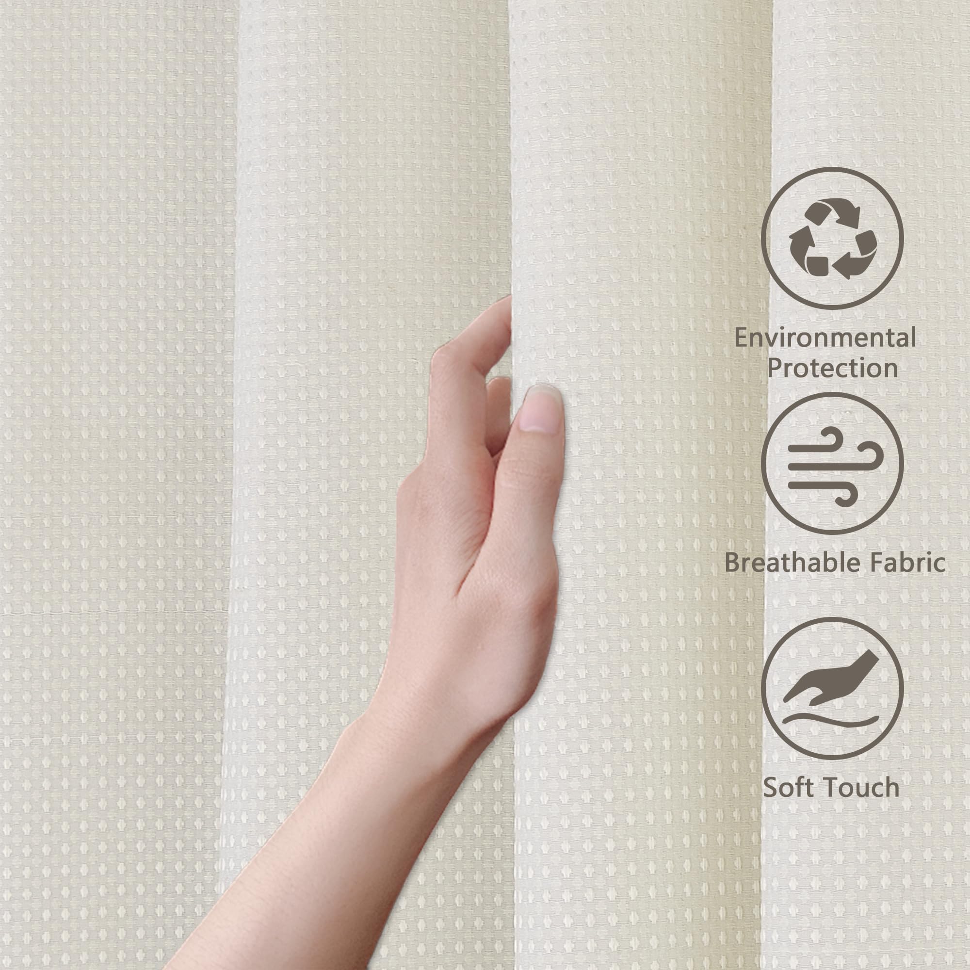 FIISAYL Shower Curtain for Bathroom, Weighted Hem, Waterproof and Anti Mould Resistant Waffle Fabric Curtains with 12 Hooks, Machine Washable