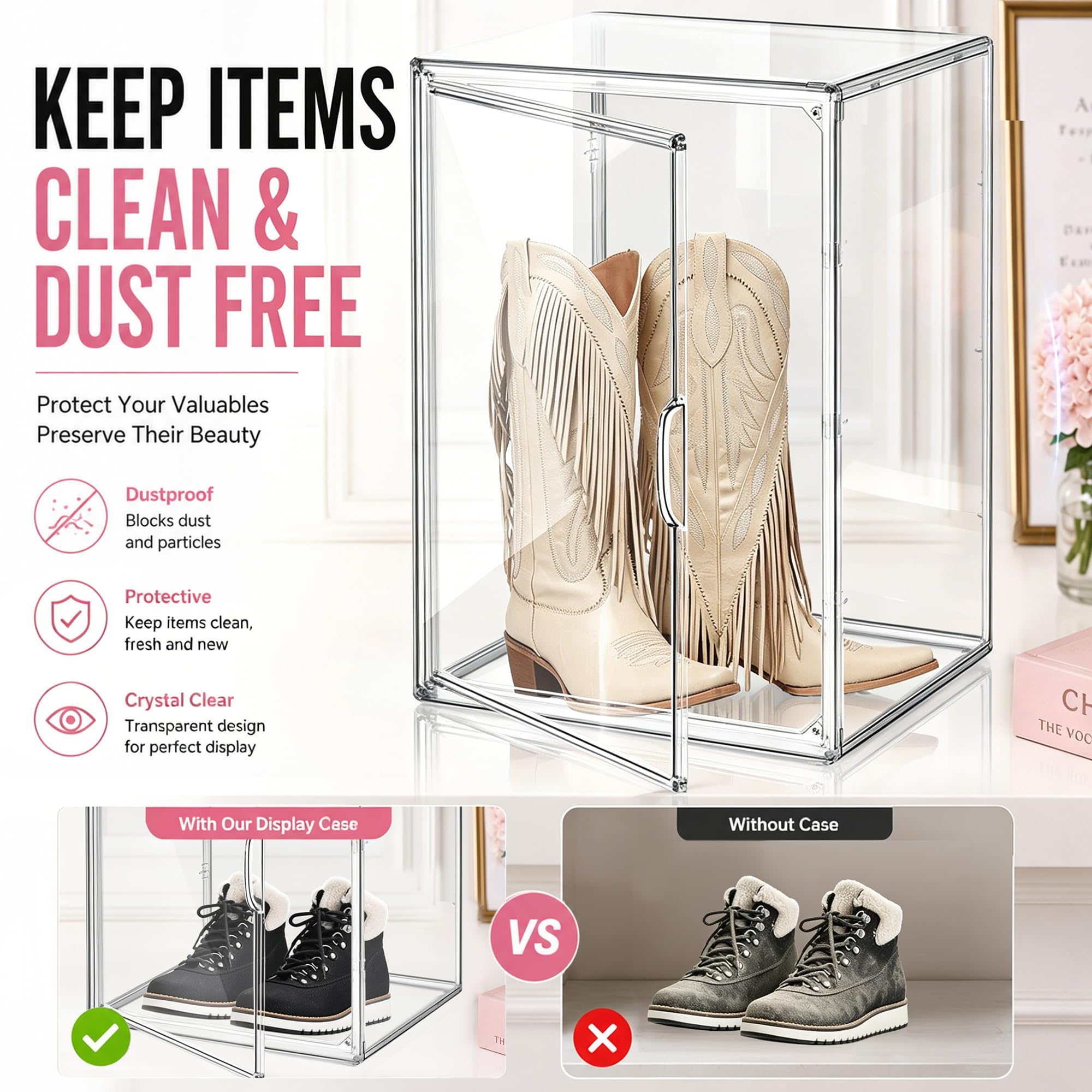 EZJOB Clear Ankle Boot Storage Boxes, Stackable Organiser, 1 Pack