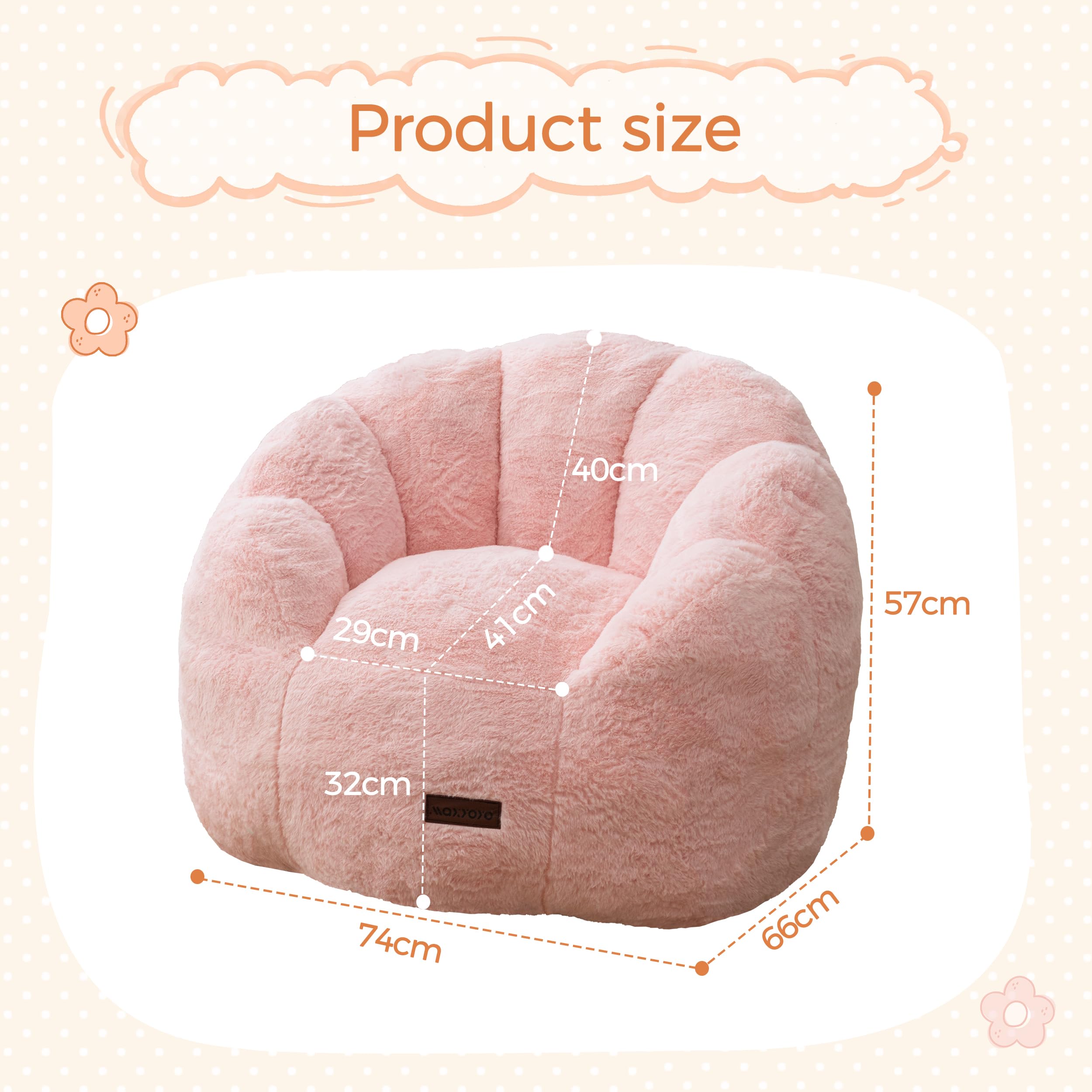 MAXYOYO Kids Floral Shaped Bean Bag Sofa, Includes Filling, Faux Fur Fabric