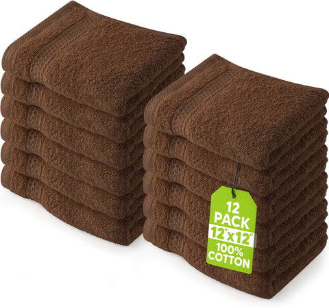 Utopia Luxury Washcloths 13" x 13" 12 pack - Dark Brown