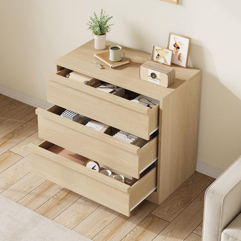 Crevyteg Modern 3-Drawer Storage Cabinet, Wooden Handle Dresser with Smooth Gliding, Sturdy Bedside Table for Bedroom, Living Room, Nursery Entryway