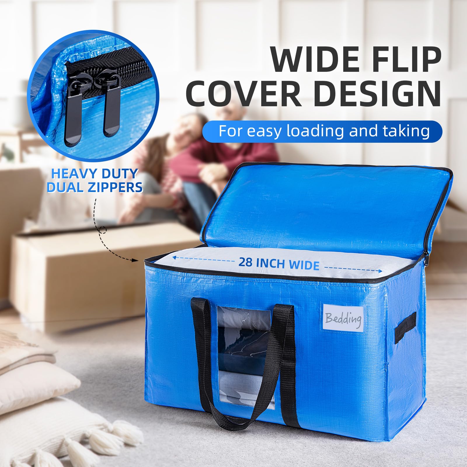 TAILI Extra Large Moving Bags Heavy Duty 2 Pack Blue, Clear Window