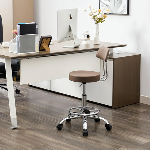 FIRAVOE Adjustable Rolling Office Stool with Backrest and Footrest, Massage Drafting Chair 49.5–67.6 cm Height