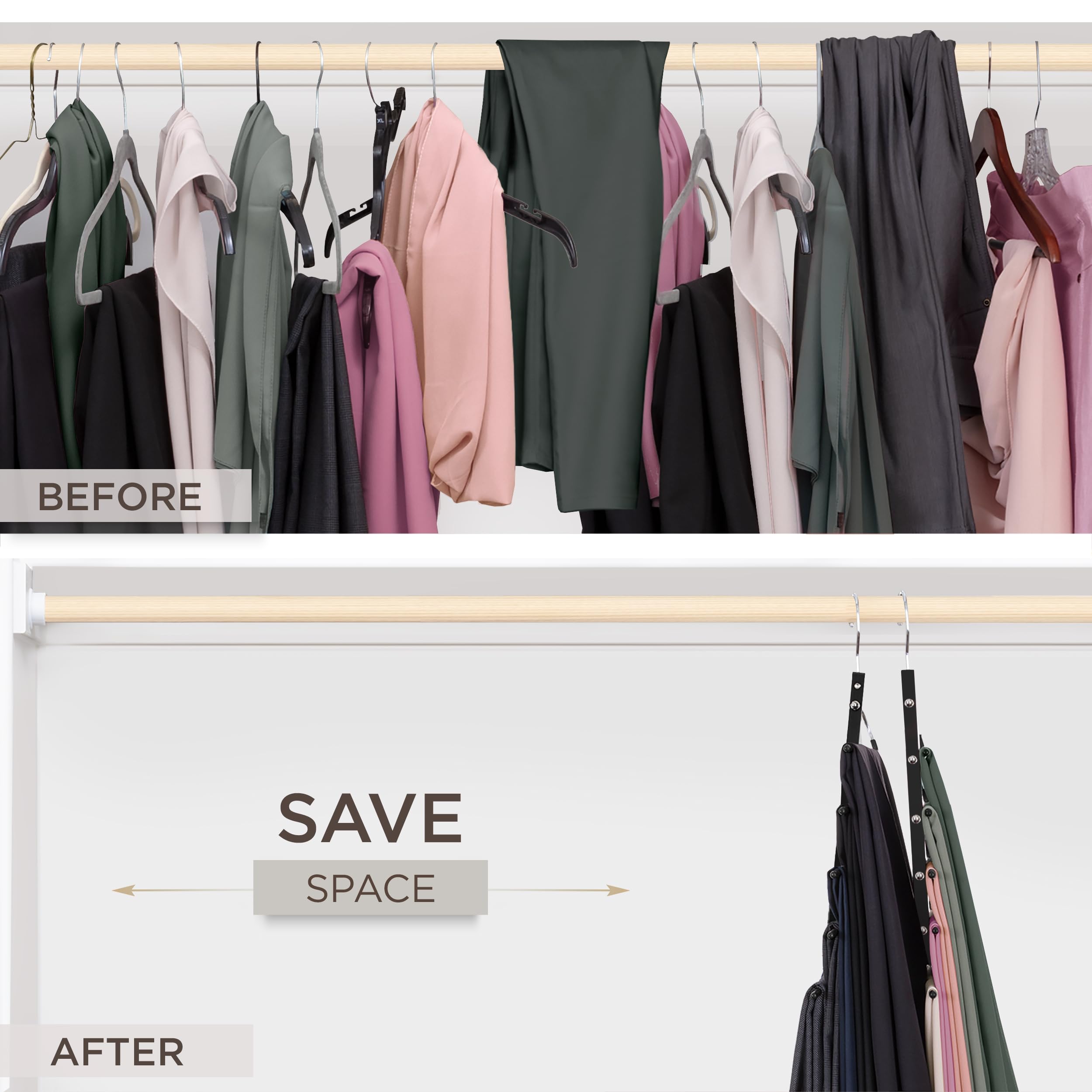 MORALVE Trousers Hangers Space Saving - 2 Pack European Beechwood Scarf and Jeans Hangers - Wardrobe Organiser and Space Saver Trouser Rack