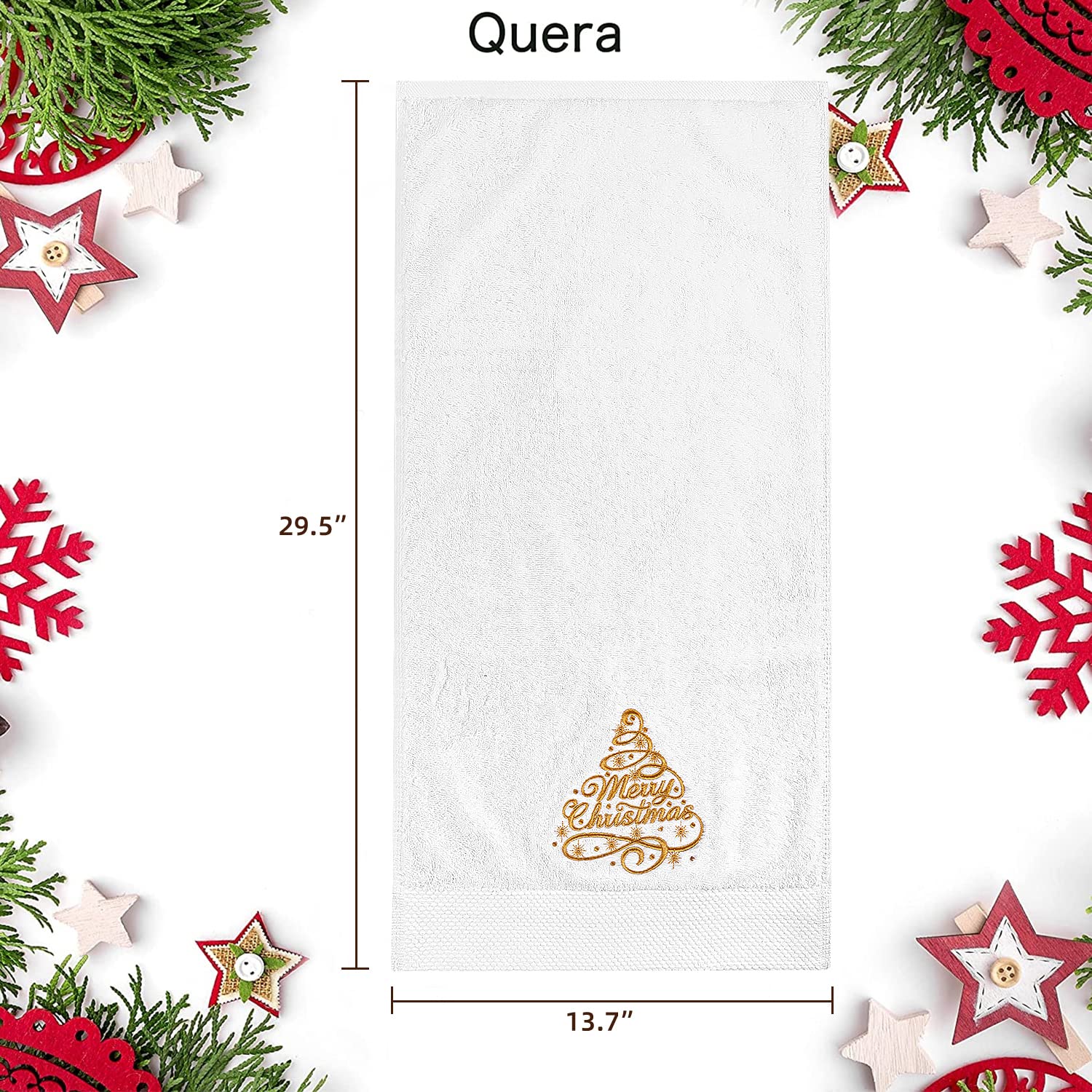 Quera 2 Pack Christmas Hand Towels Christmastree Reindeer 100% Cotton Embroidered Premium Luxury Decor Bathroom Set for Drying, Cleaning, Cooking