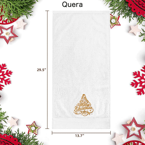Quera 2 Pack Christmas Hand Towels Christmastree Reindeer 100% Cotton Embroidered Premium Luxury Decor Bathroom Set for Drying, Cleaning, Cooking