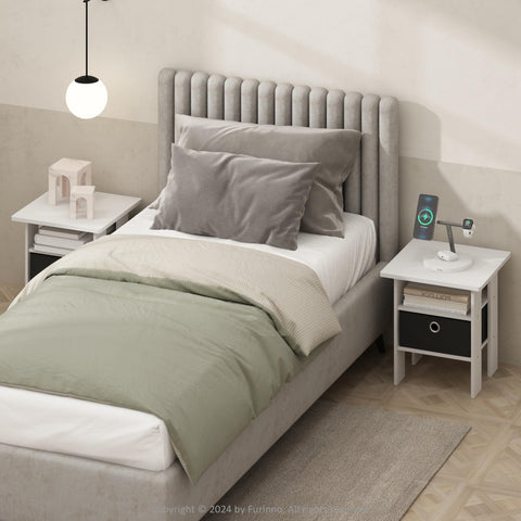 Furinno TIDUR Set of 2, Bedside Table with Storage Bin, White