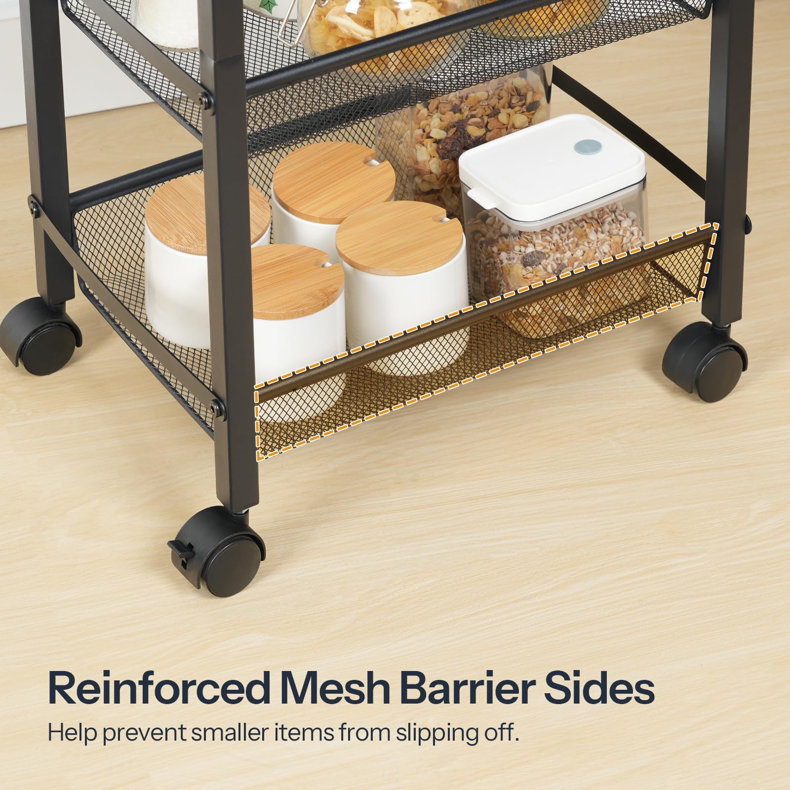 HOOBRO 4-Tier Serving Trolley with Wheels and Adjustable Feet, Rolling Trolley, Narrow Storage Trolley, Bar Cart, for Kitchen, Lounge, Dining Room