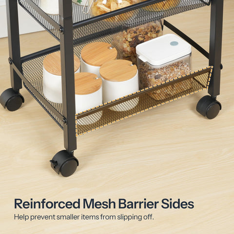 HOOBRO 4-Tier Serving Trolley with Wheels and Adjustable Feet, Rolling Trolley, Narrow Storage Trolley, Bar Cart, for Kitchen, Lounge, Dining Room