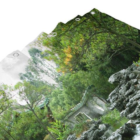 SATOHA Shower Curtain Rockery Flowing Water Waterproof Moistureproof Green Plant Garden Bathroom Bath Curtains Decoration 183x183cm