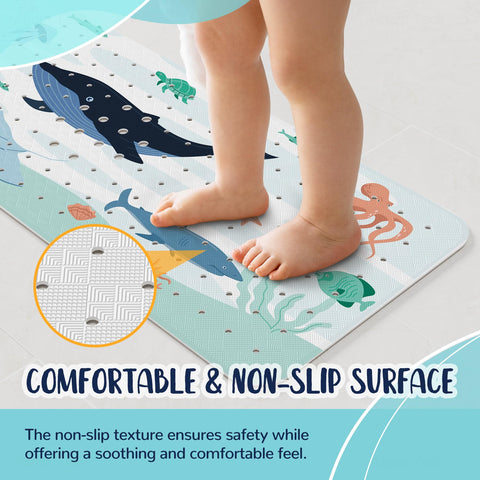NiBaby Non-Slip Bath Mat with Suction Cups, 102 x 41 cm, Whale Design