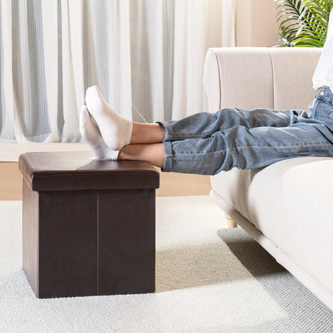Bonlife Small Ottoman Storage Box with Lid, Foldable Cube Footstool