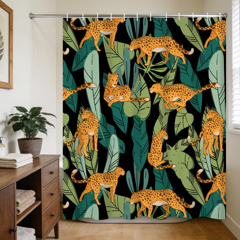 Jungle Leopard Shower Curtain with Hooks for Bathroom Waterproof 180x180cm