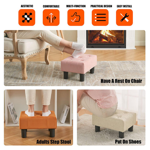 BRIAN & DANY Small Foot Stool, Linen Footstool with Legs, Footstools for Living Room, Ottoman Footrest Extra Seating for Entryway, Beige