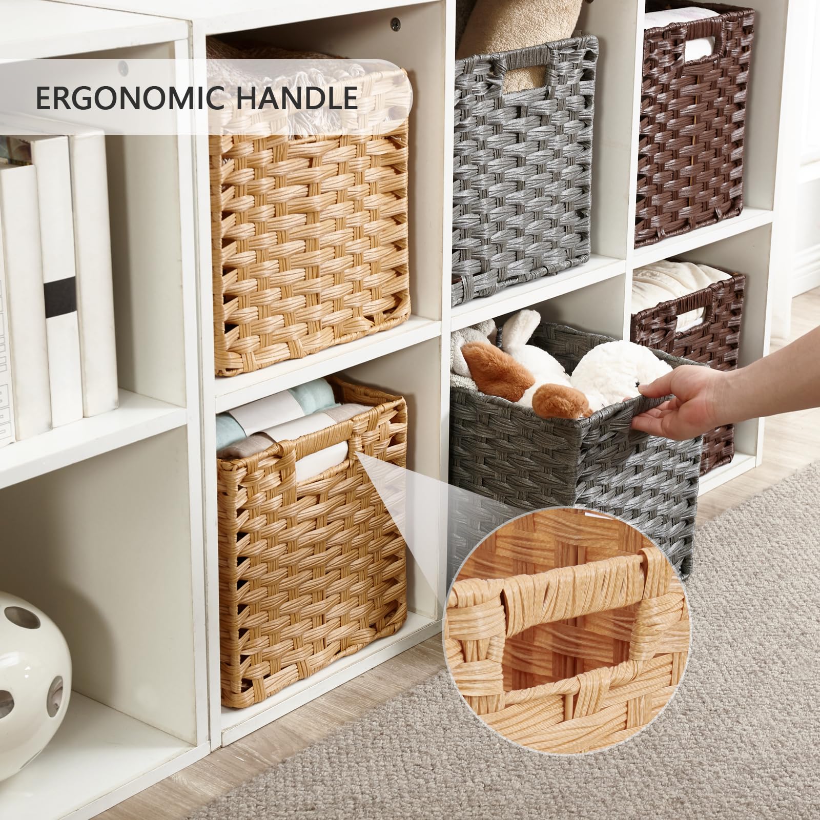 Mangata 31 cm Storage Cube Boxes for 33 cm Closet, Rattan Effect Storage Baskets, Wicker Woven Polyrattan Material Closet Organizer, 31x31x31 cm
