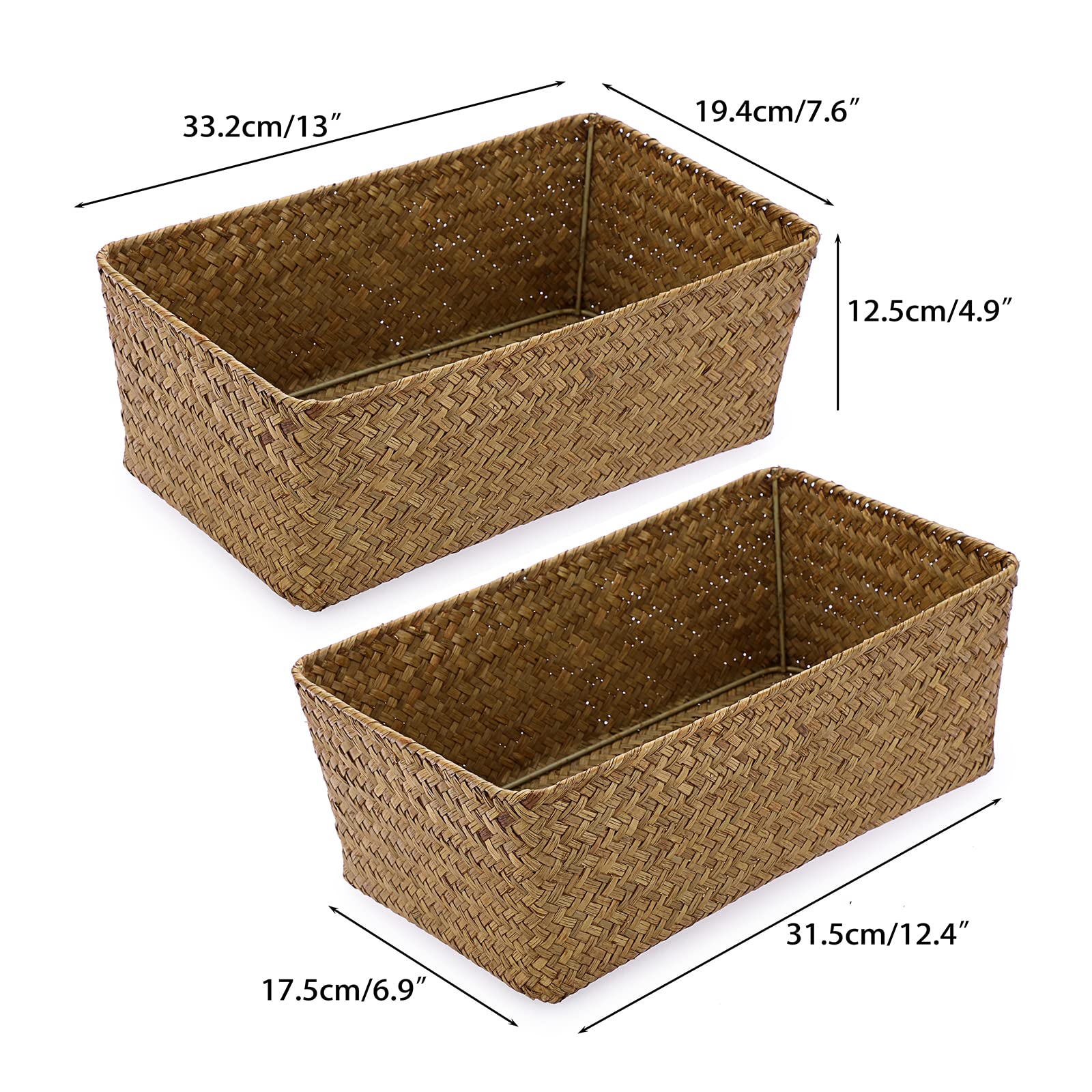 SUMTree Set of 2 Natural Seagrass Nesting Baskets (Caramel, Large)