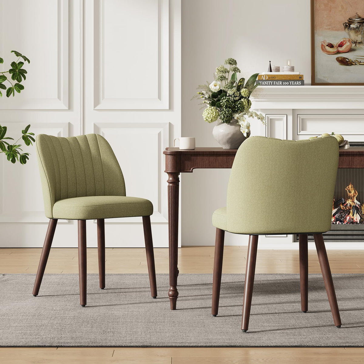 MALOL Upholstered Dining Chairs Set of 2, Fabric Chairs for Dining Room with Solid Wood Legs and Thick Seat Cushion