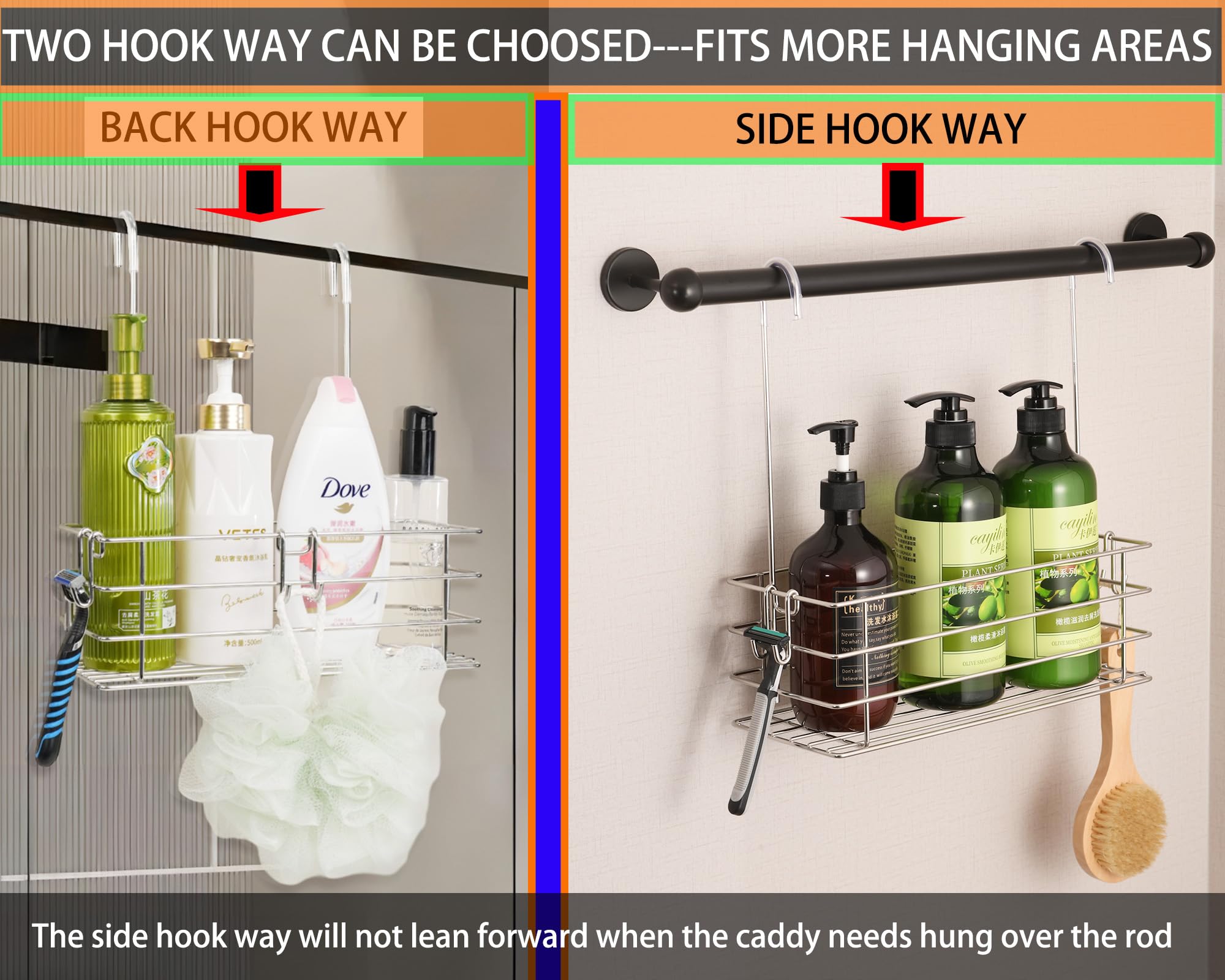Seltomer Hanging Shower Rack Bathroom Shower Caddy Organizer Shampoo Brakect ，Rotatable Hook Bar ，Rust Proof (Single-Layer)