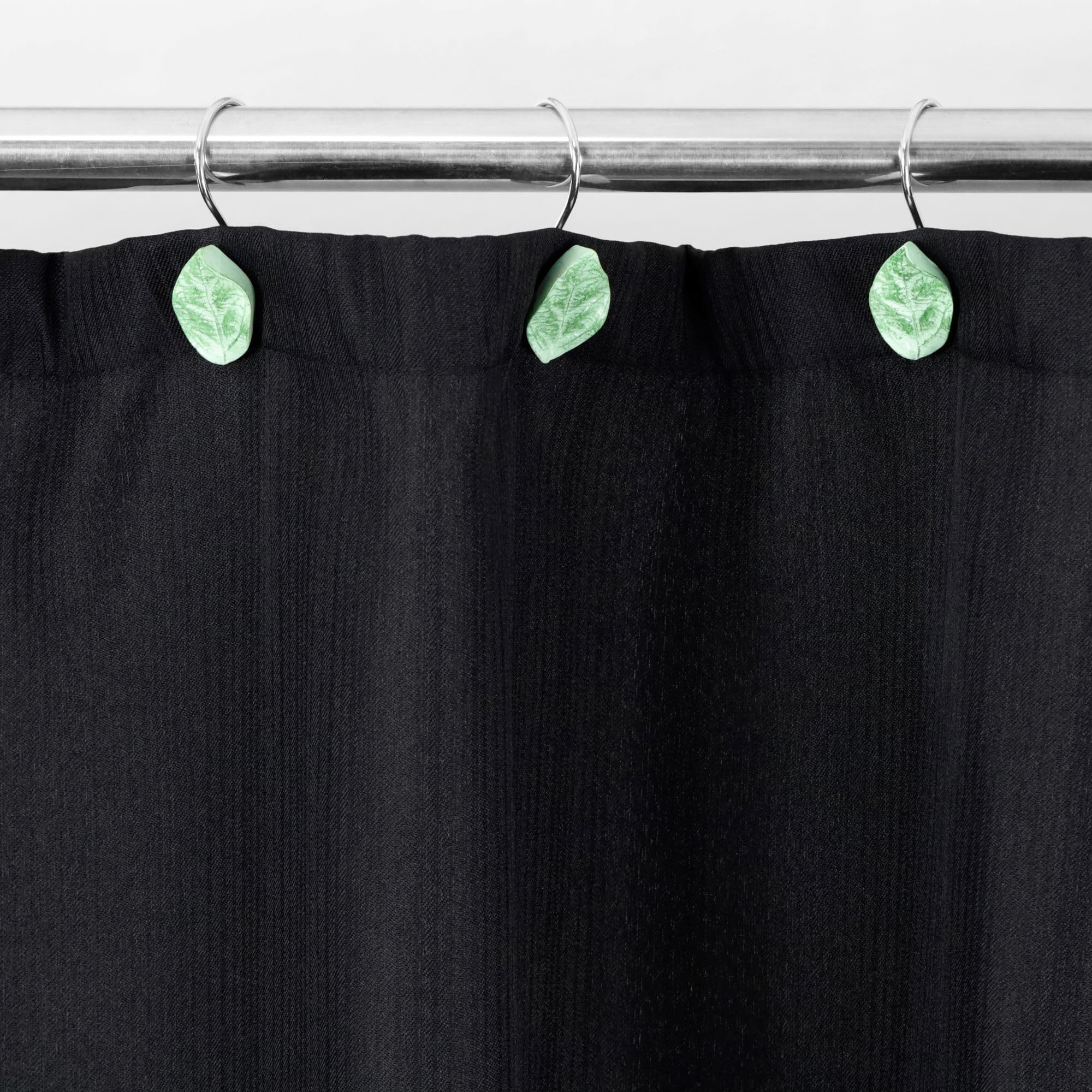 12Pcs Green Shower Curtain Hooks, Leaf Decorative Hooks with Rust-Resistant Metal Hooks