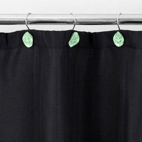 12Pcs Green Shower Curtain Hooks, Leaf Decorative Hooks with Rust-Resistant Metal Hooks