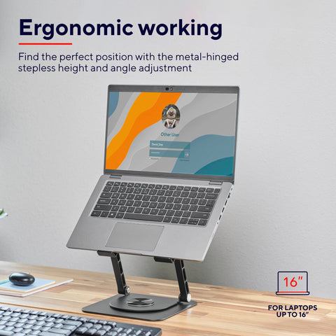 Trust Zeff Ergonomic Laptop Stand for Desk with 360 Degrees Rotation, Black