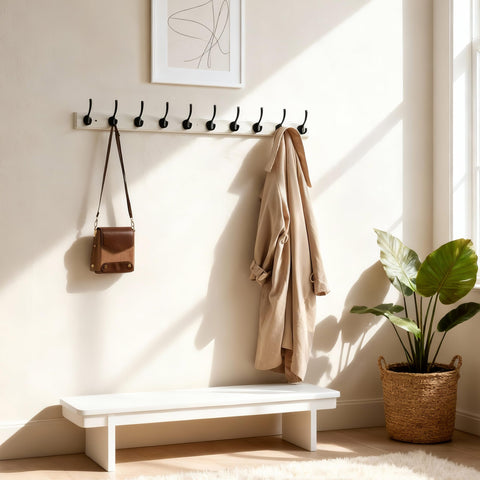 WEBI Coat Rack Wall Mounted,10 Hooks,97cm Long Wall Coat Hanger,Coat Hooks Wall Mounted for Hanging Coats,Clothes,Jacket,Black on White