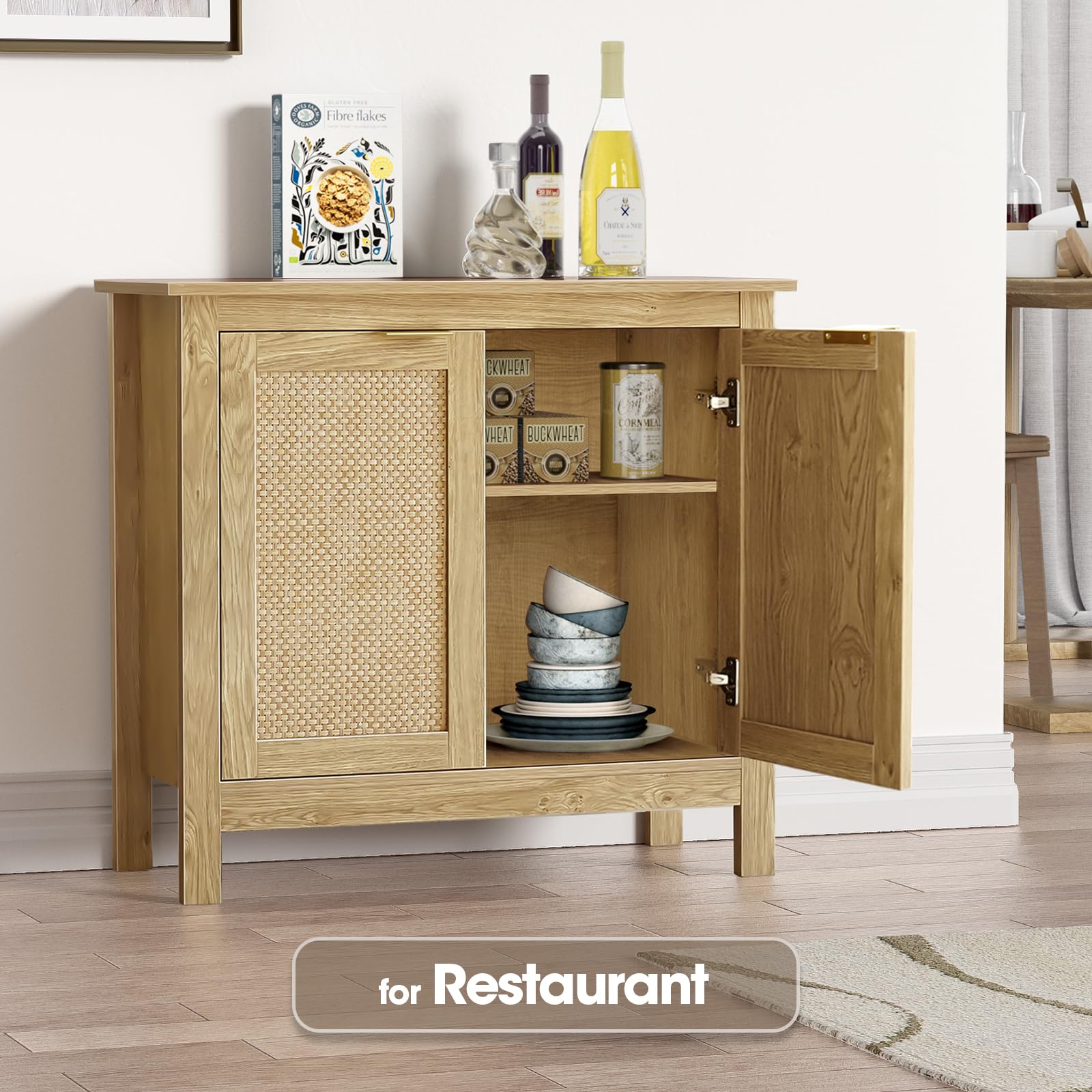 Skokliz Sideboard Storage Cabinet, Modern Kitchen Cupboard with Adjustable Shelf, Floor Cabinet with Doors, Sideboard for Living Room, Dining Room
