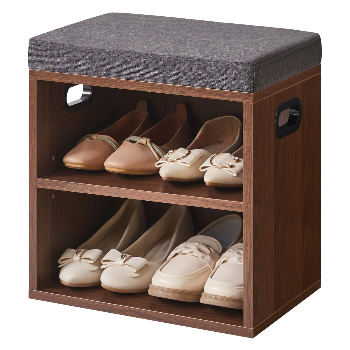 YMYNY Small Shoe Storage Bench with Cushion, Light Walnut HBD028LW