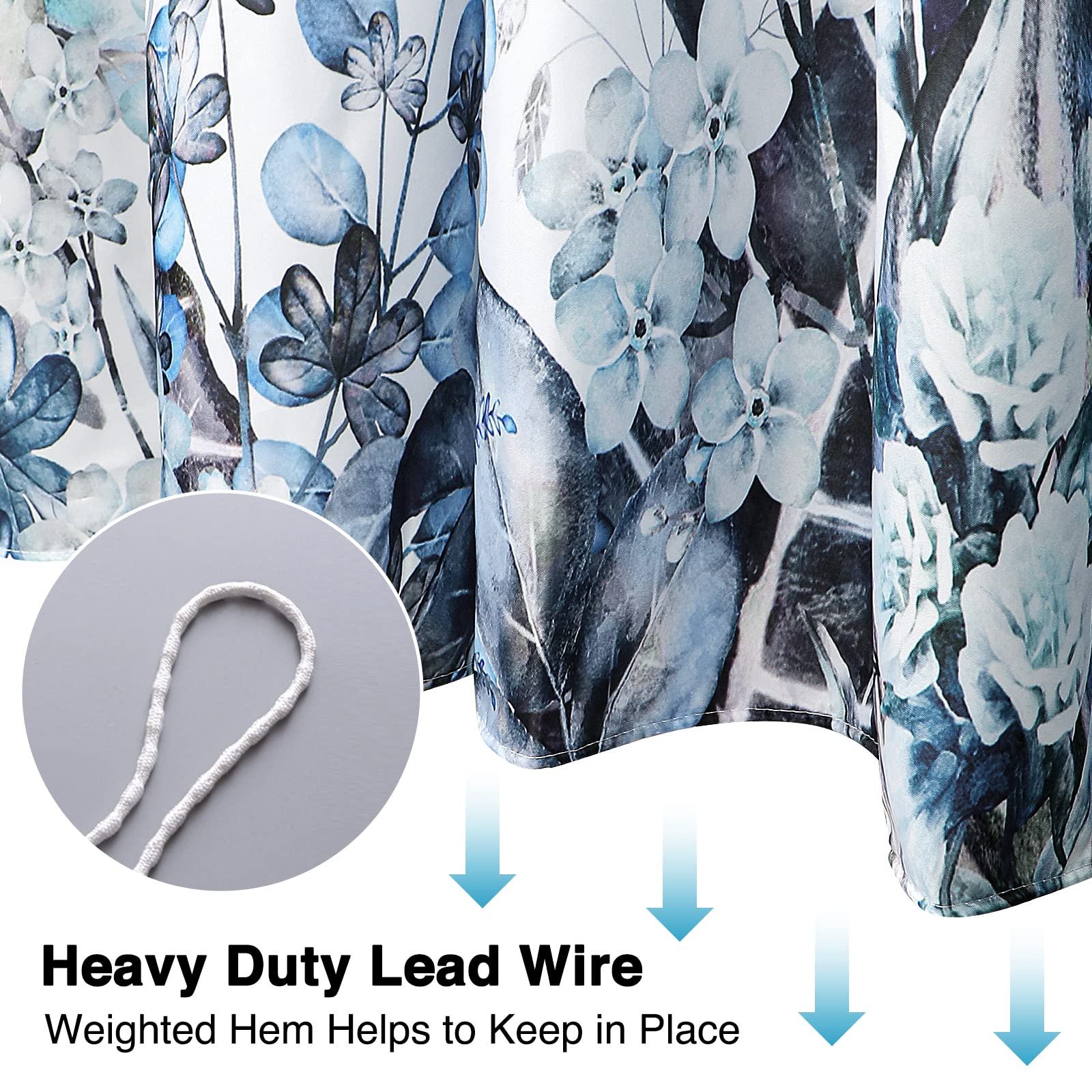 WELTRXE Shower Curtain, Bathroom Curtain with 12 Hooks, Waterproof Polyester Fabric Bathtub Curtain, Weighted Hem, Washable, Quick Dry