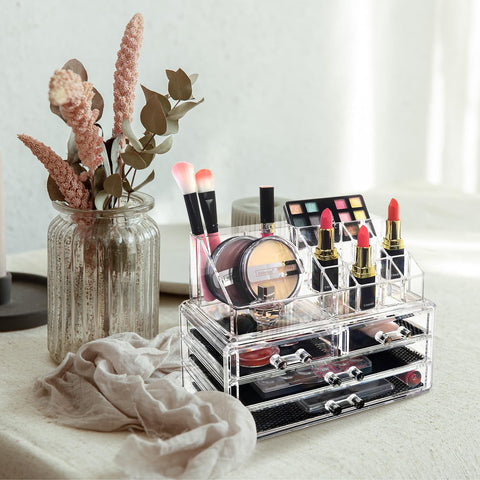 Ikee Design Clear Cosmetic Storage Organizer, Clear Makeup Organizer Cosmetic Display Case for Vanity, Bathroom Counter or Dresser