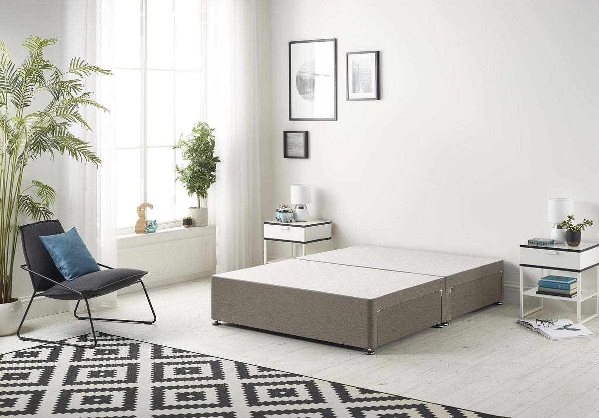 Bed Centre Flexby Divan Base Only with No Drawers and No Headboard - Available in 3ft,4ft,5ft and 6ft- Fabric (5FT King, Tweed Coffee Fabric)
