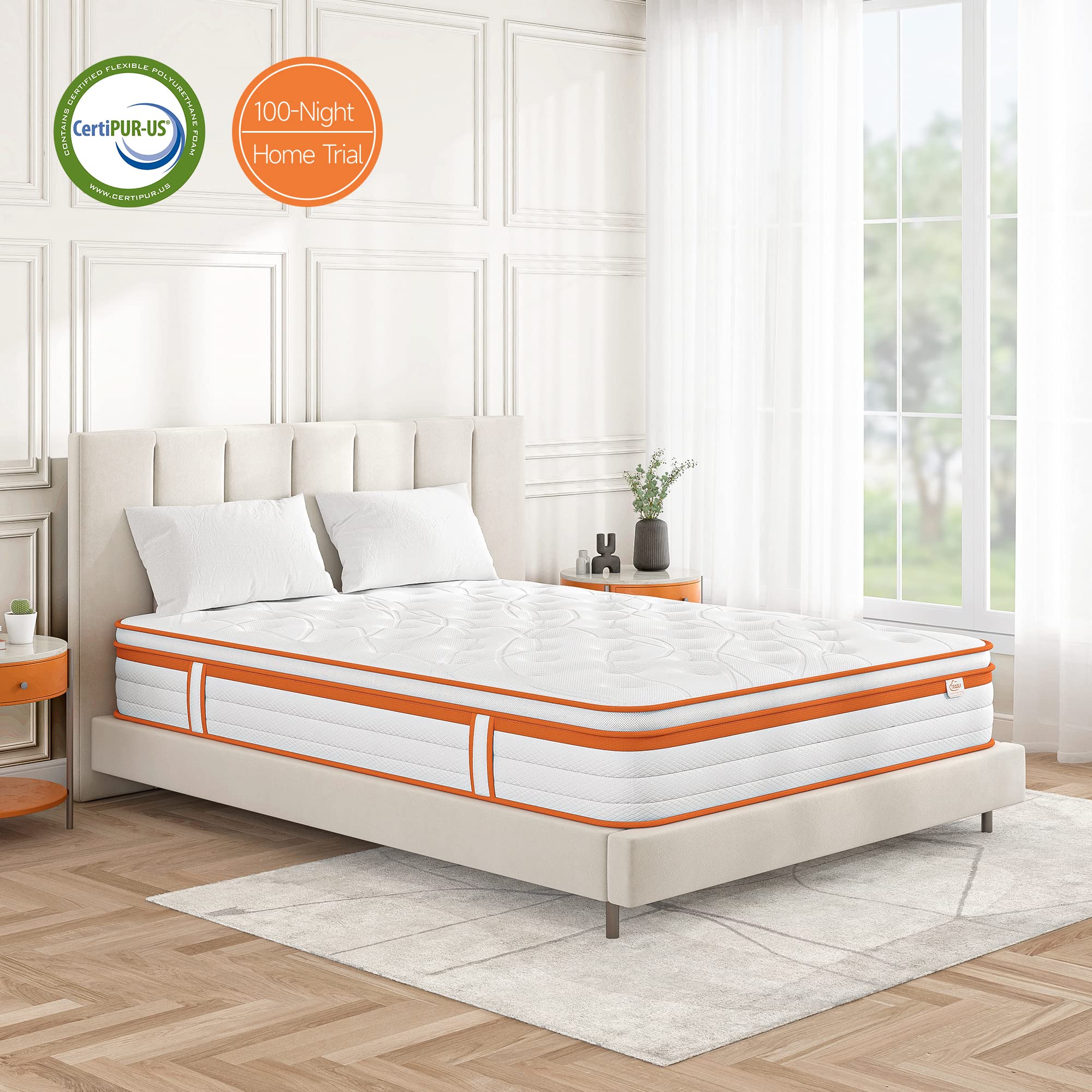 TeQsli King Mattress 5FT, 10 Inch Memory Foam 7 Zone Support King Mattress Pocket Sprungs Wave Memory Foam Hybrid - Medium Firm